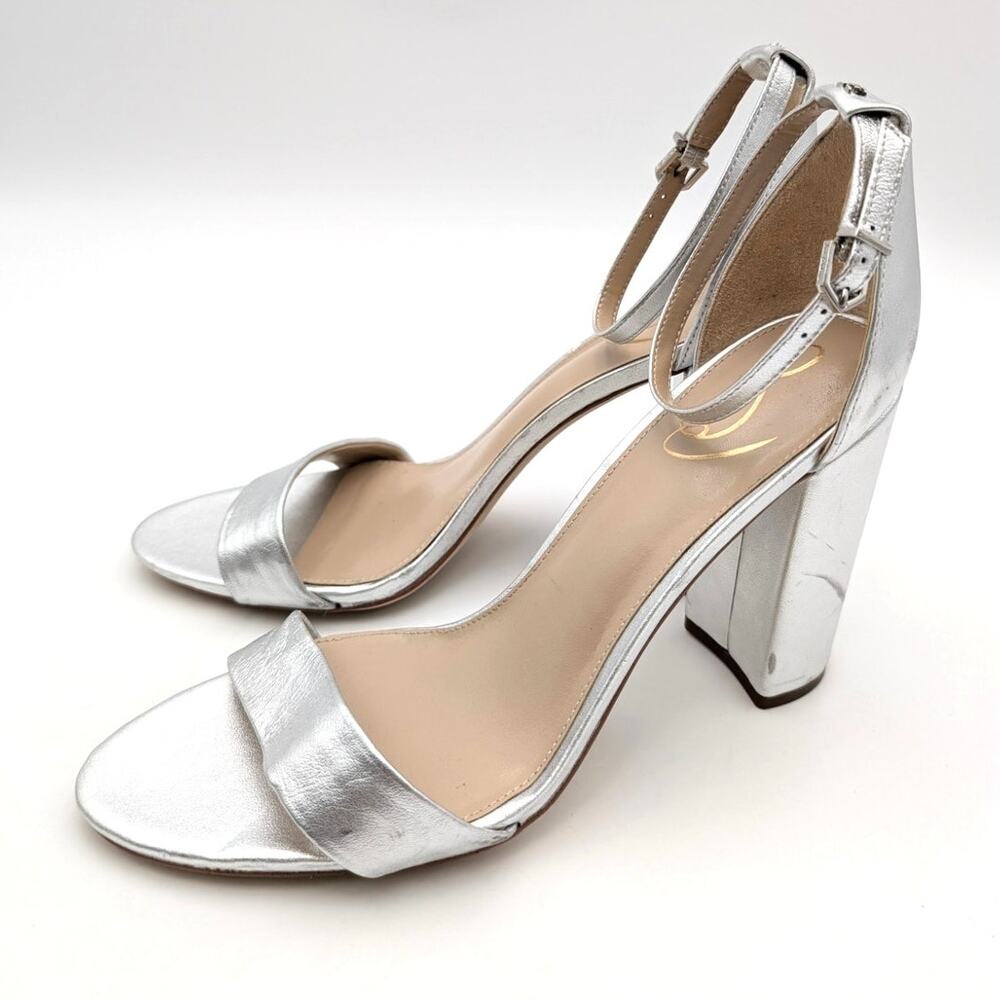 Sam Edelman Yaro Block Heel Ankle Strap Sandals Women's Silver Size US10.5M